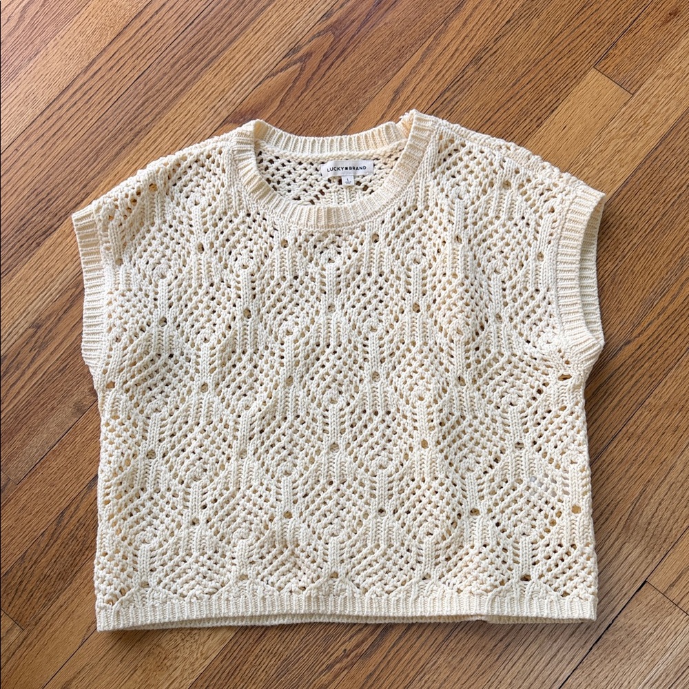 Lucky Brand Pale Yellow Open Knit Sleeveless Sweater